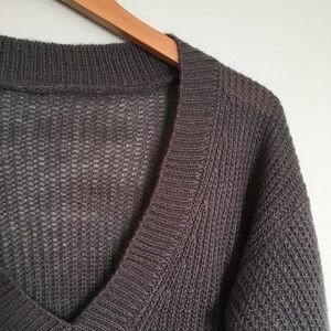 SALE💥Oversized V-neck Grey Knit Cotton Sweater